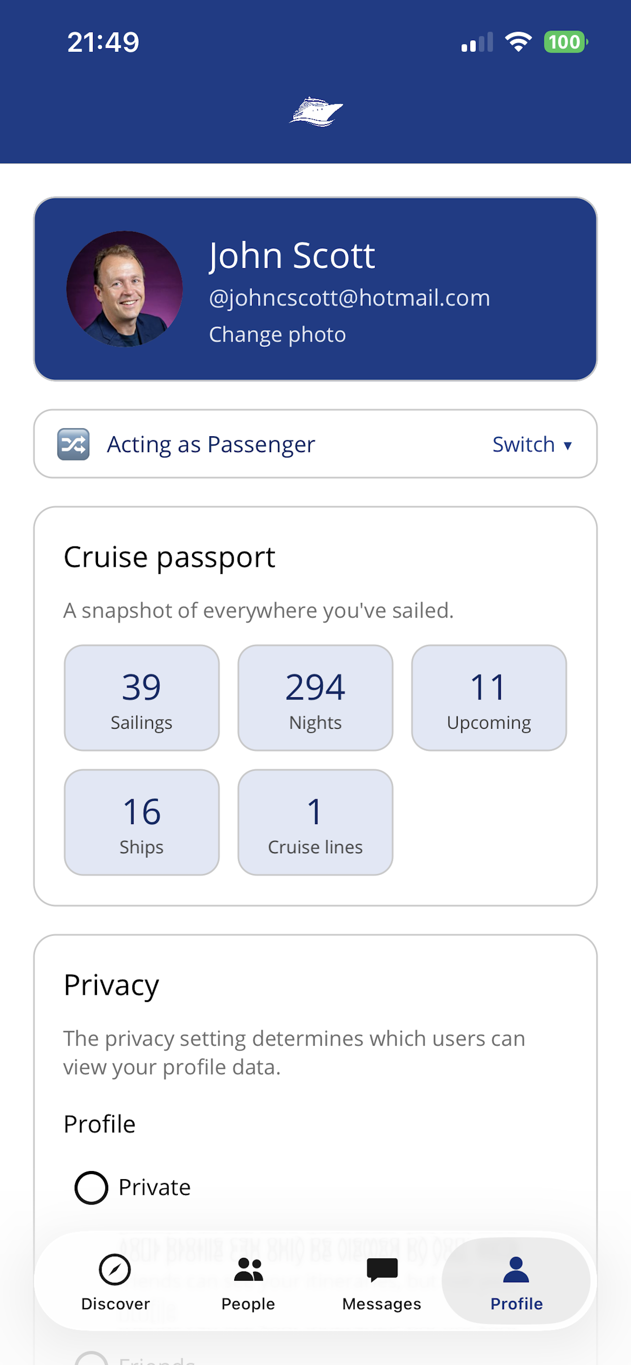 Cruise passport profile
