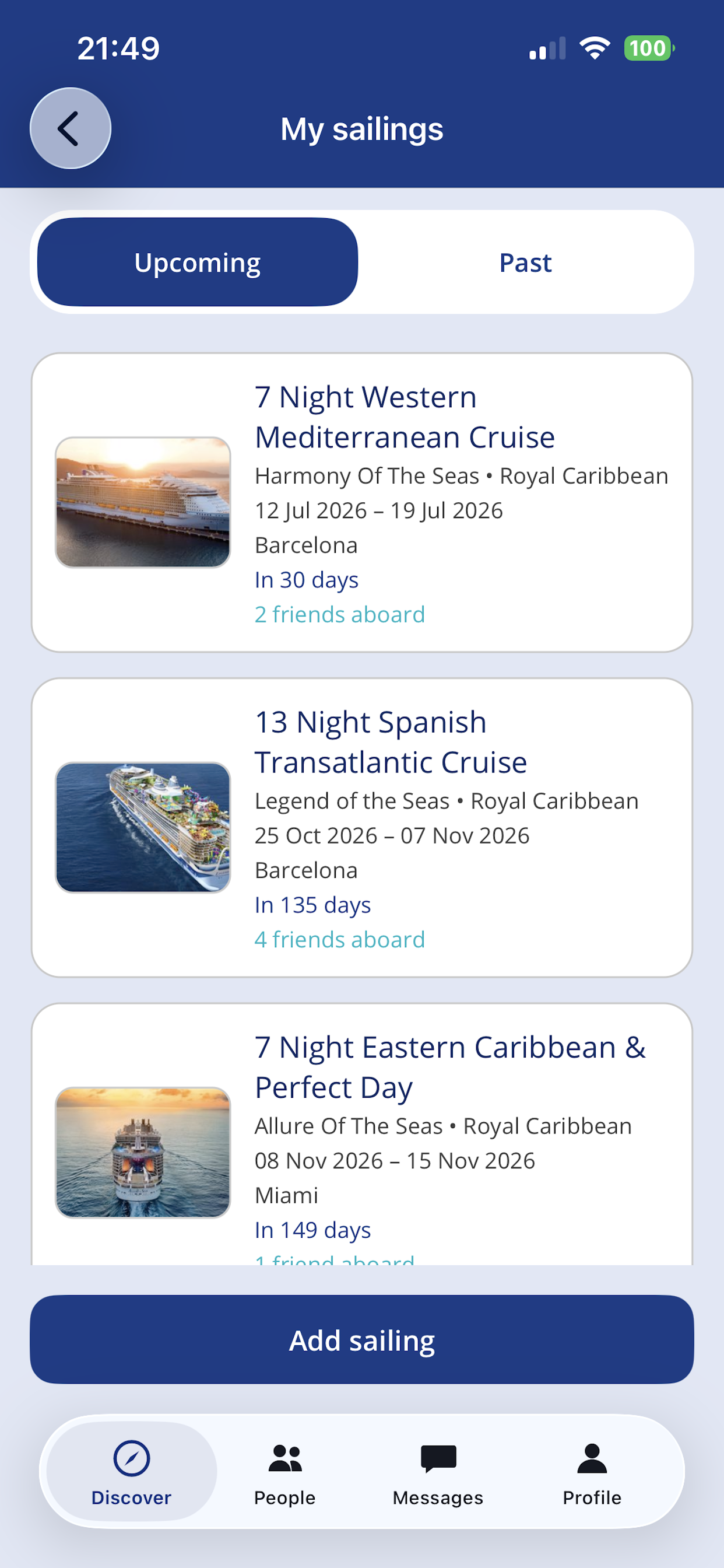 My sailings list