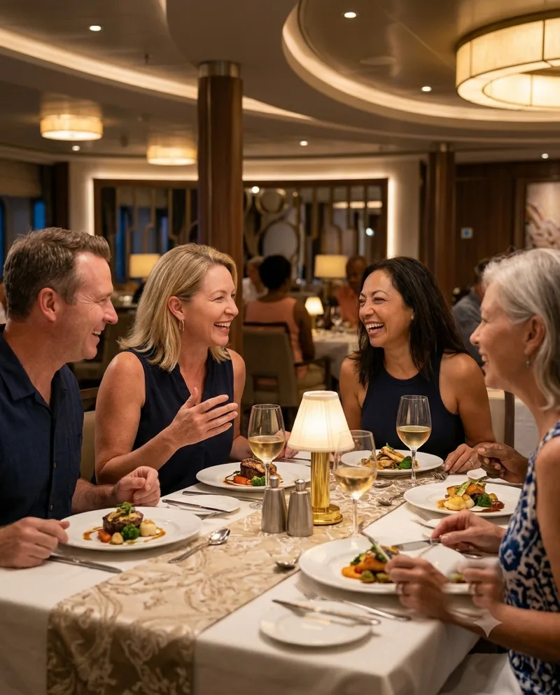 Friends sharing dinner on board