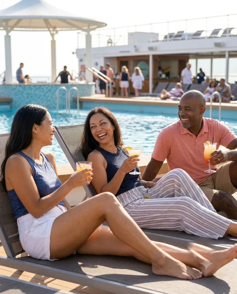 Friends relaxing by the pool