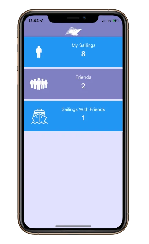 Cruises with friends app home screen