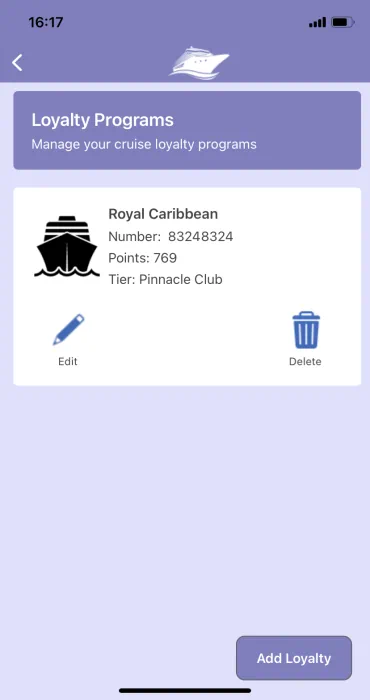 Screenshot from the loyalty page in the smartphone app.
